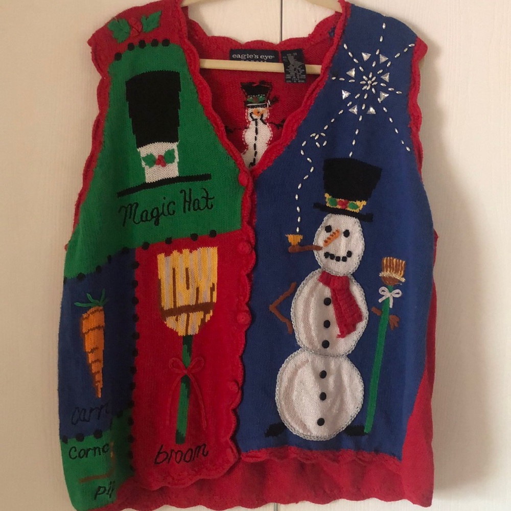 Woman’s rare Eagles Eye VTG Y2k festival scalloped knit Christmas vest